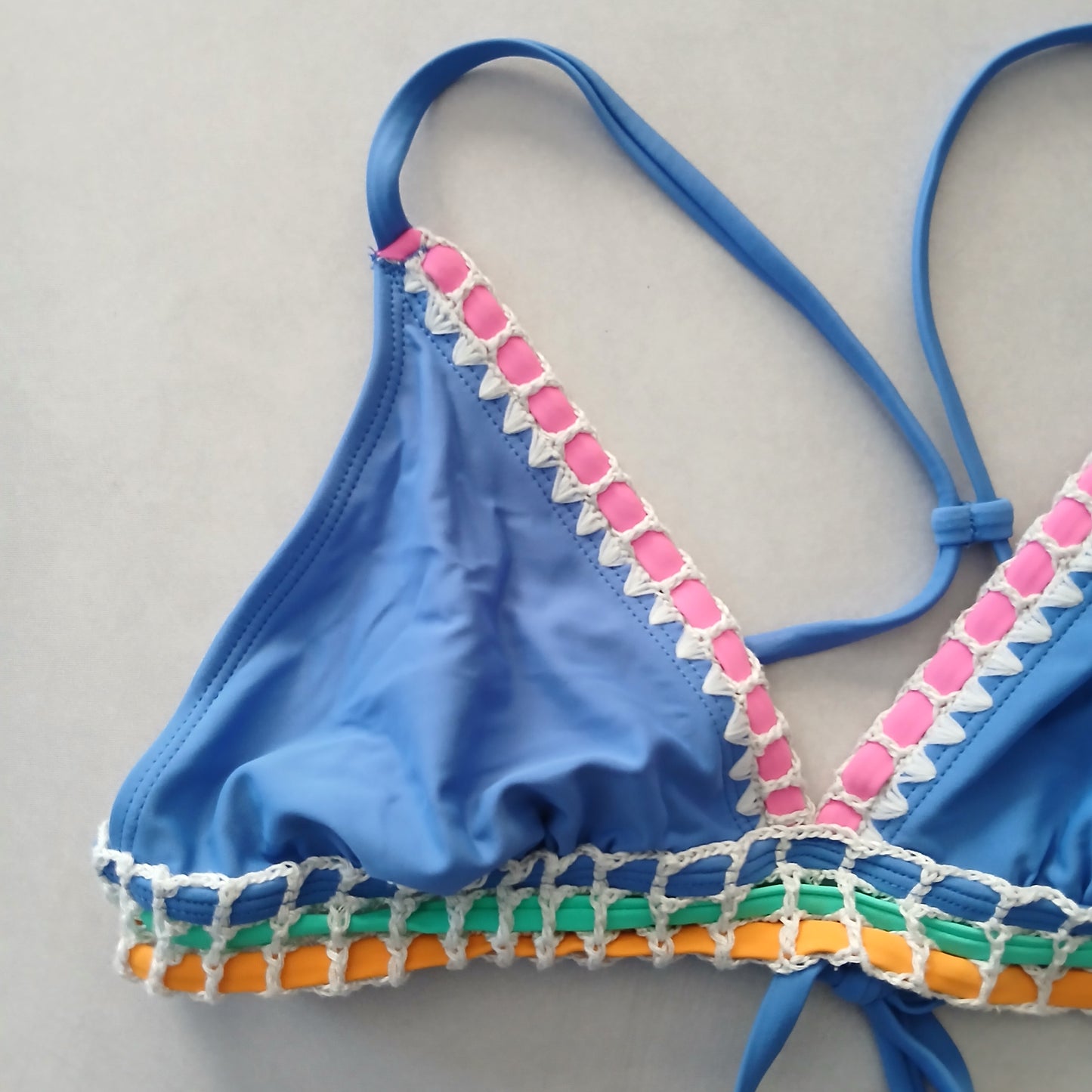 Blue Boho Y2K VTG Swimwear Tropical Resort Beach Vacation Bikini Top Large
