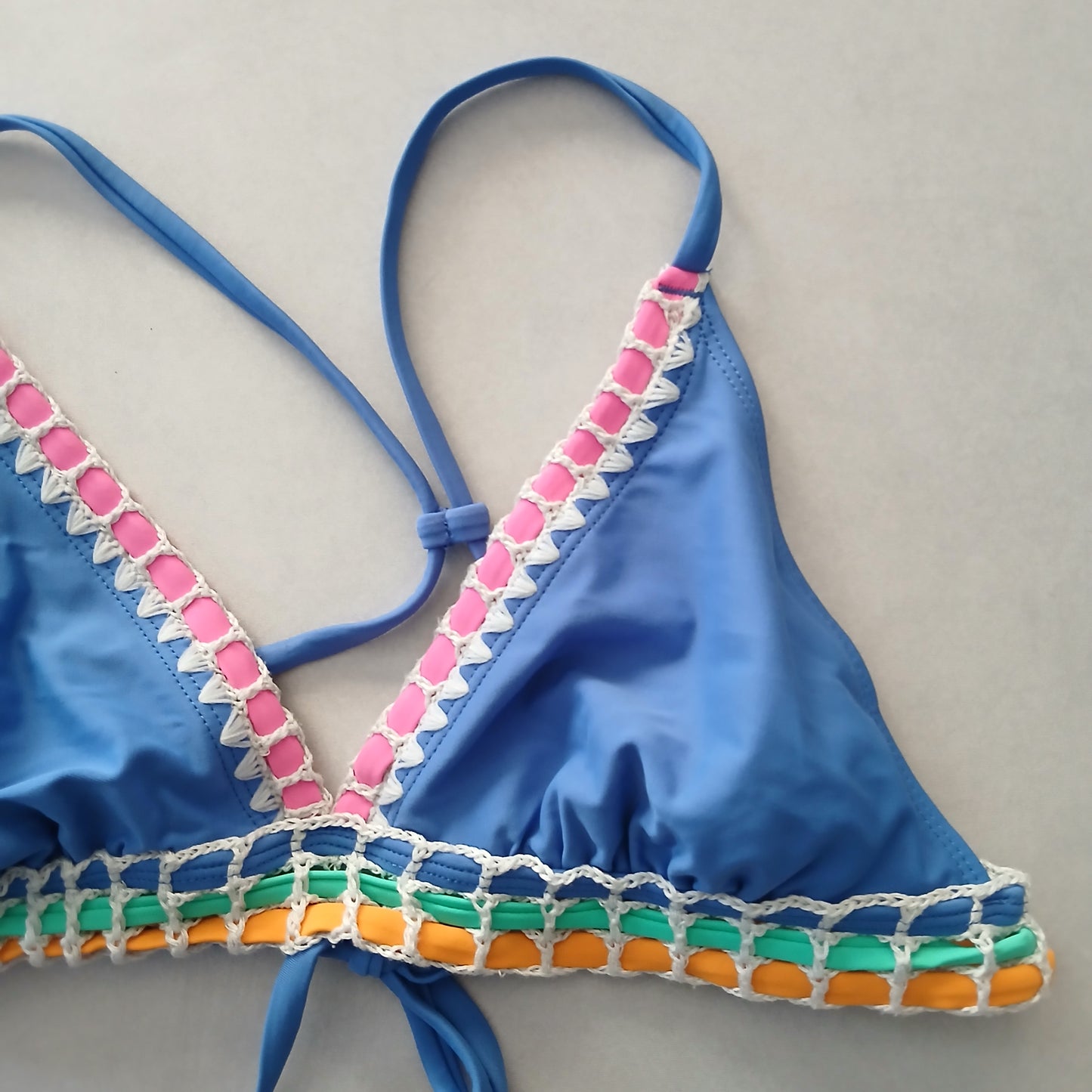 Blue Boho Y2K VTG Swimwear Tropical Resort Beach Vacation Bikini Top Large