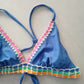 Blue Boho Y2K VTG Swimwear Tropical Resort Beach Vacation Bikini Top Large