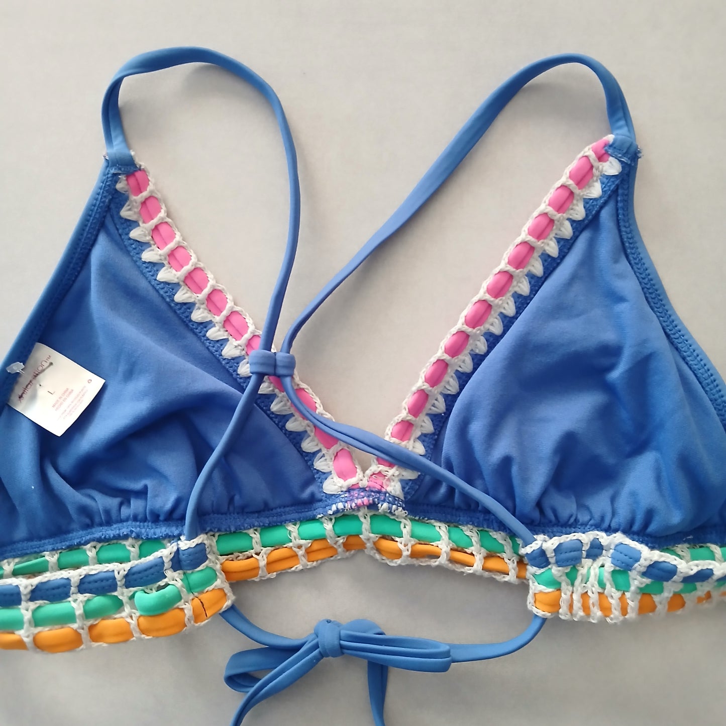 Blue Boho Y2K VTG Swimwear Tropical Resort Beach Vacation Bikini Top Large