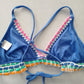Blue Boho Y2K VTG Swimwear Tropical Resort Beach Vacation Bikini Top Large