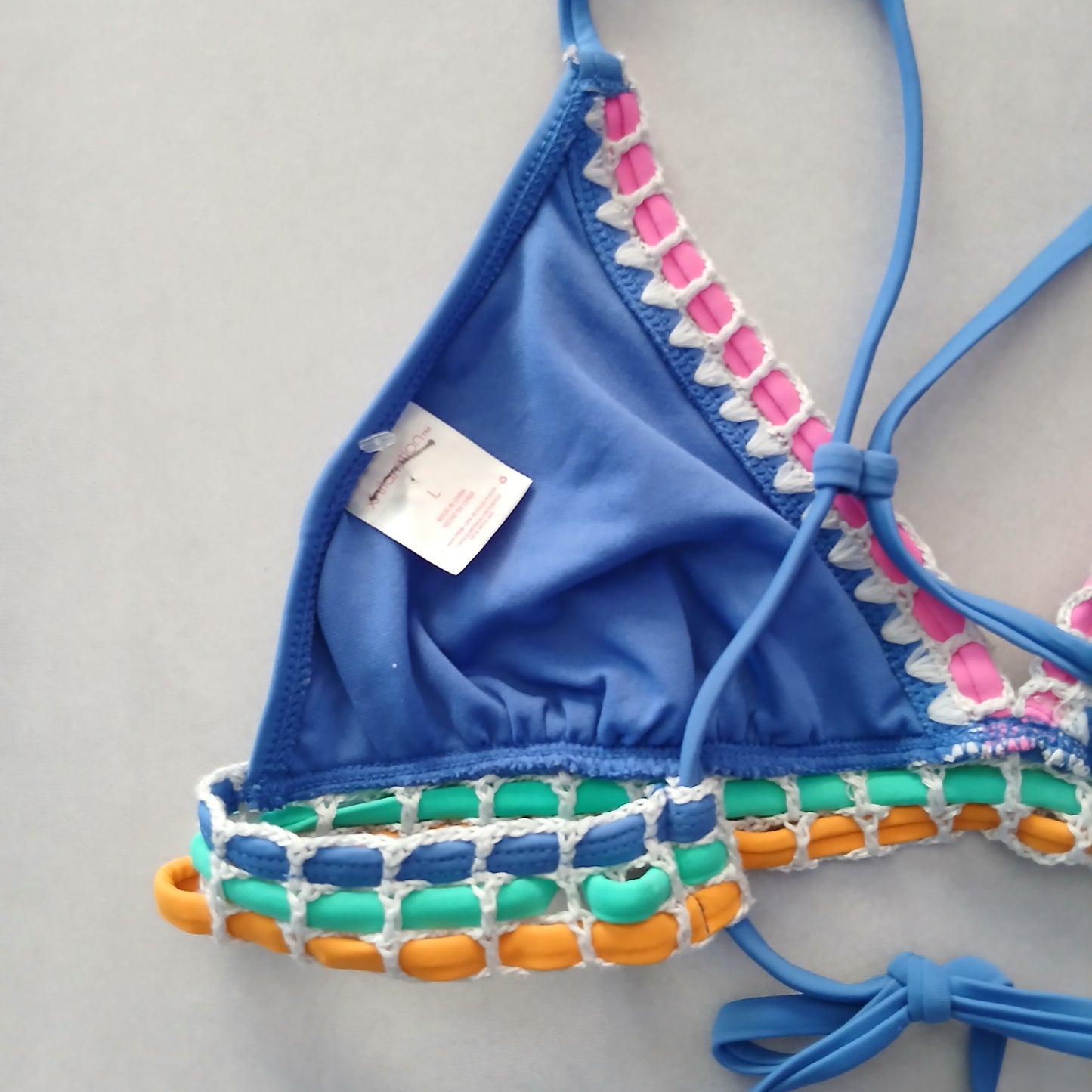 Blue Boho Y2K VTG Swimwear Tropical Resort Beach Vacation Bikini Top Large