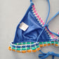 Blue Boho Y2K VTG Swimwear Tropical Resort Beach Vacation Bikini Top Large