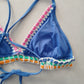 Blue Boho Y2K VTG Swimwear Tropical Resort Beach Vacation Bikini Top Large