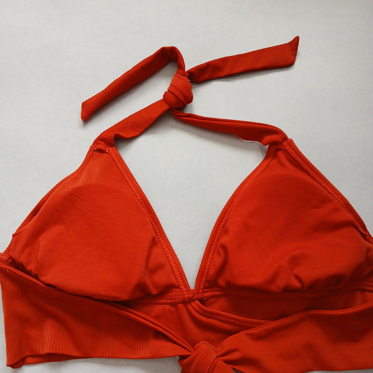 Red Y2K Swim Resort Beach Vacation Halter Grunge Tropical Goth Bikini Top Large