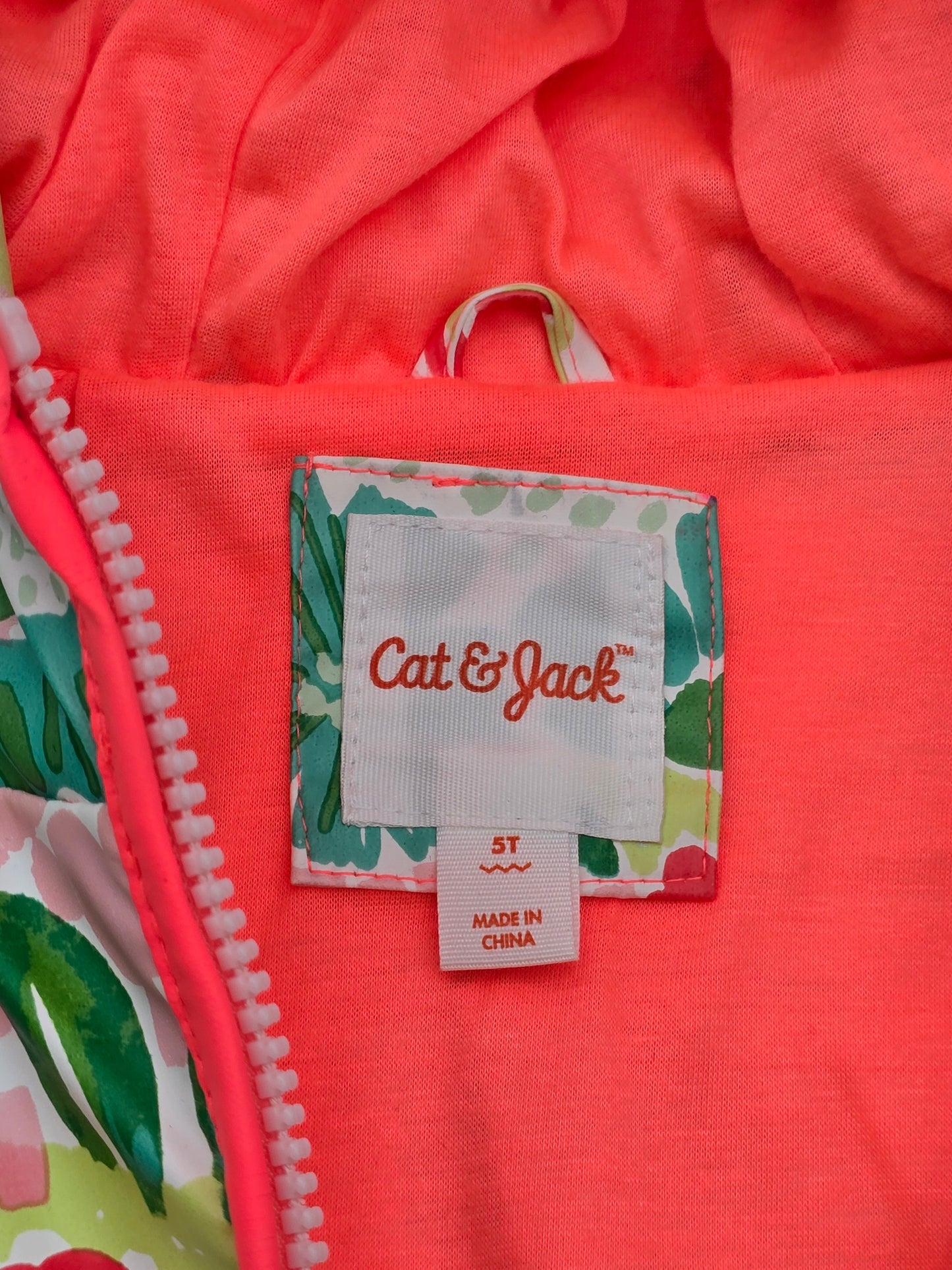 Cat & Jack Floral Girls Toddler Zip Up Colorful Hood Cute Artsy Cozy Raincoat 5T