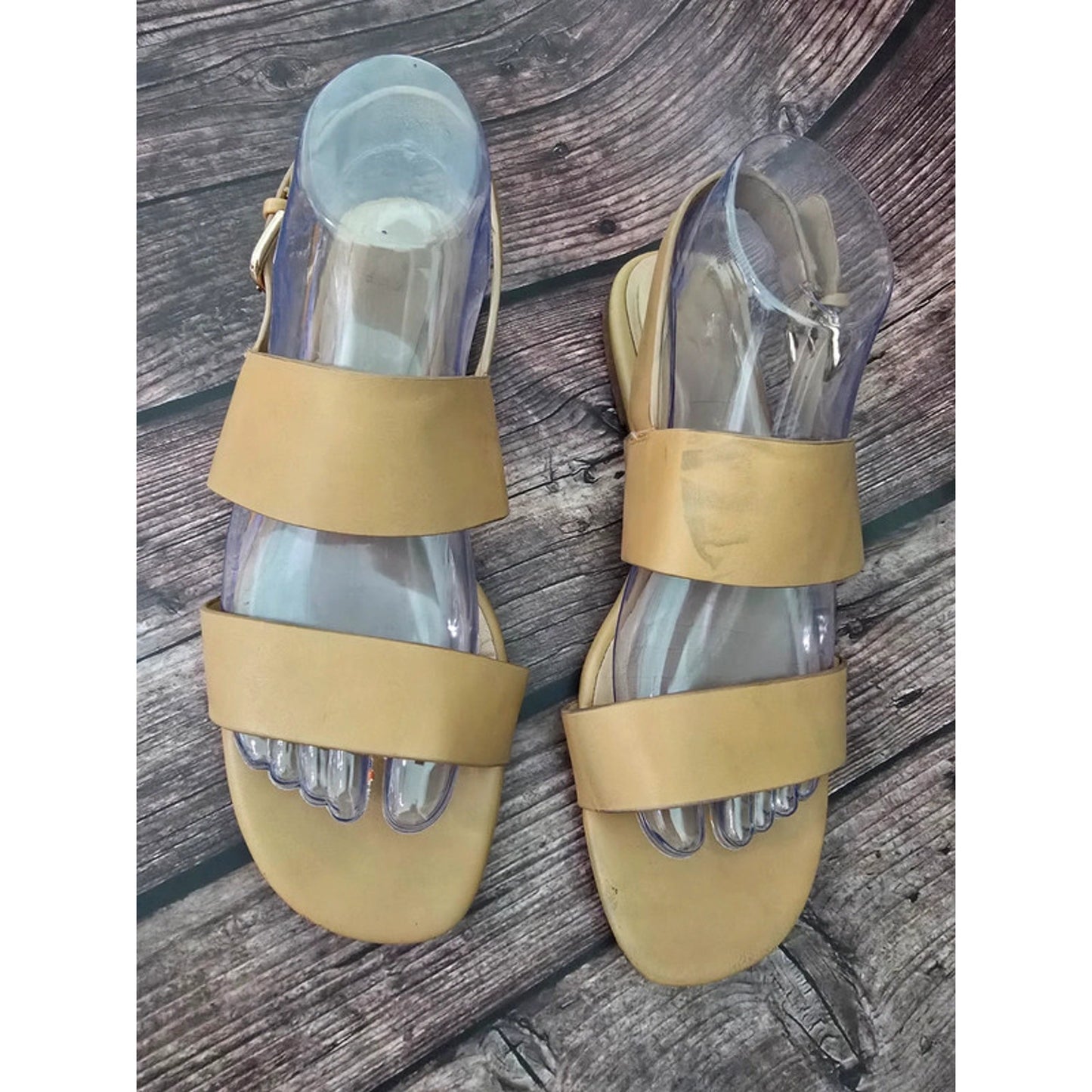 A New Day Tan Flat Strap Buckle Sandals 8.5