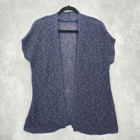 Purple Short Sleeve Open Chain Link Crochet Cardigan Sweater Medium