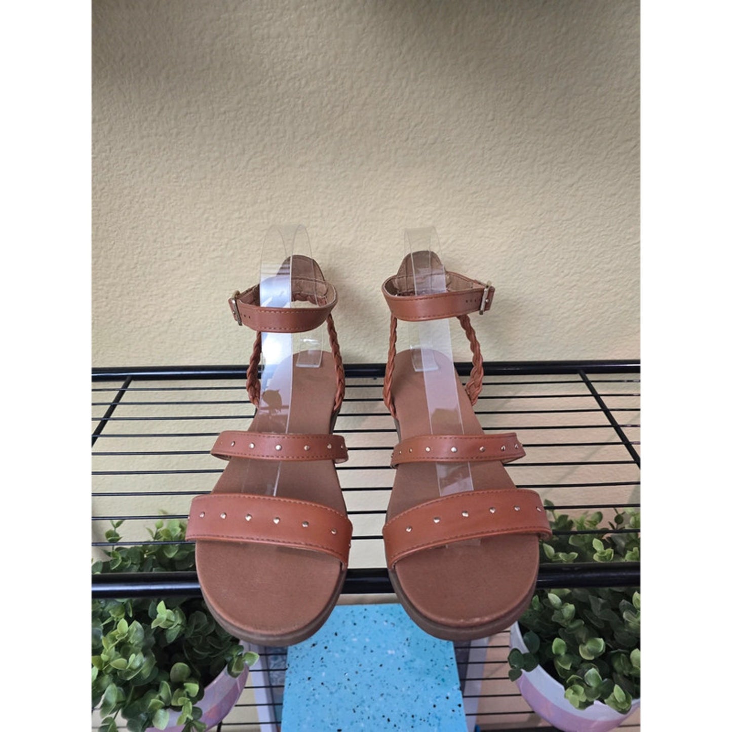 Report Studded Brown Flat Braided Strap Sandals Size 6M