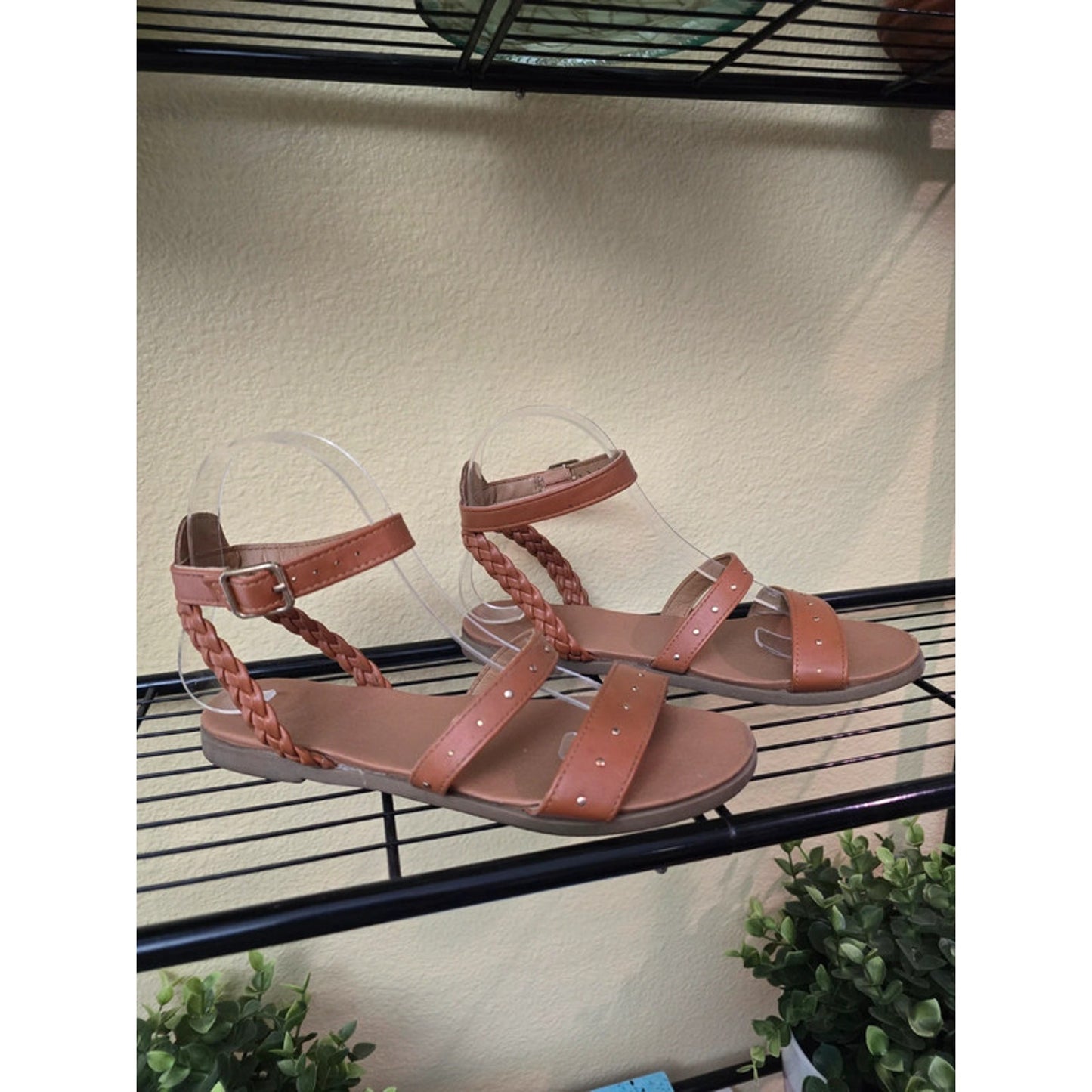 Report Studded Brown Flat Braided Strap Sandals Size 6M