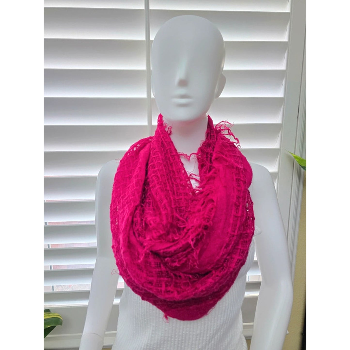 Pink Lattice Raw Edged Y2K 90s Infinity Scarf OSFM