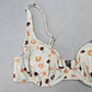 White Print Padded Sports Active Bra Beach Bikini Bralette Swim Top S Small