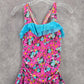 Pink Blue Floral Skort One Piece Ruffle Swim Junior Youth Boho Skirt Girls 16