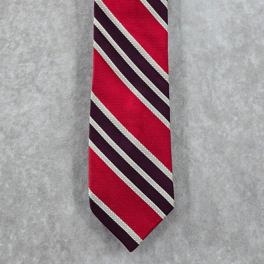 Ike Behar Red Purple Gray Stripe Geometric Repp Silk Executive Neck Tie Men's