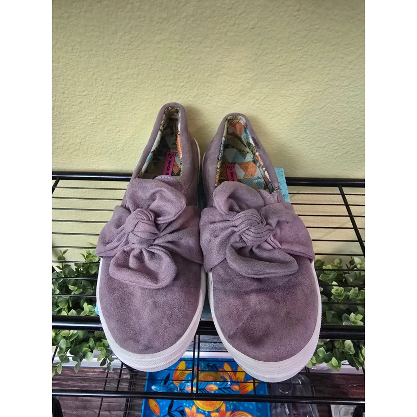 Rock and Candy Purple Bow Flat Slide Suede Sneakers Size 8.5