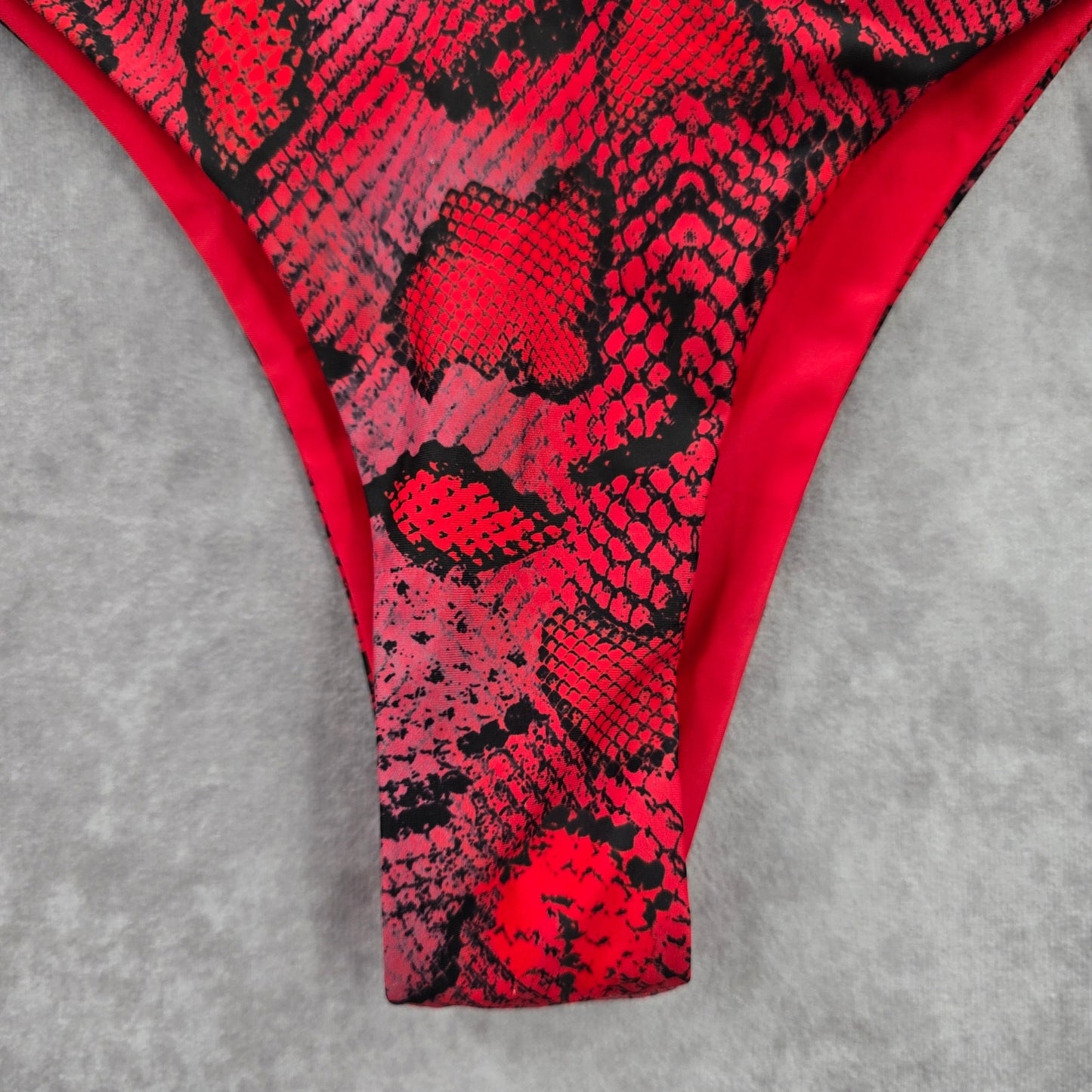 Red Black Animal Print Bikini Cheeky Thong High Leg Bottom Swimwear Medium