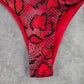 Red Black Animal Print Bikini Cheeky Thong High Leg Bottom Swimwear Medium