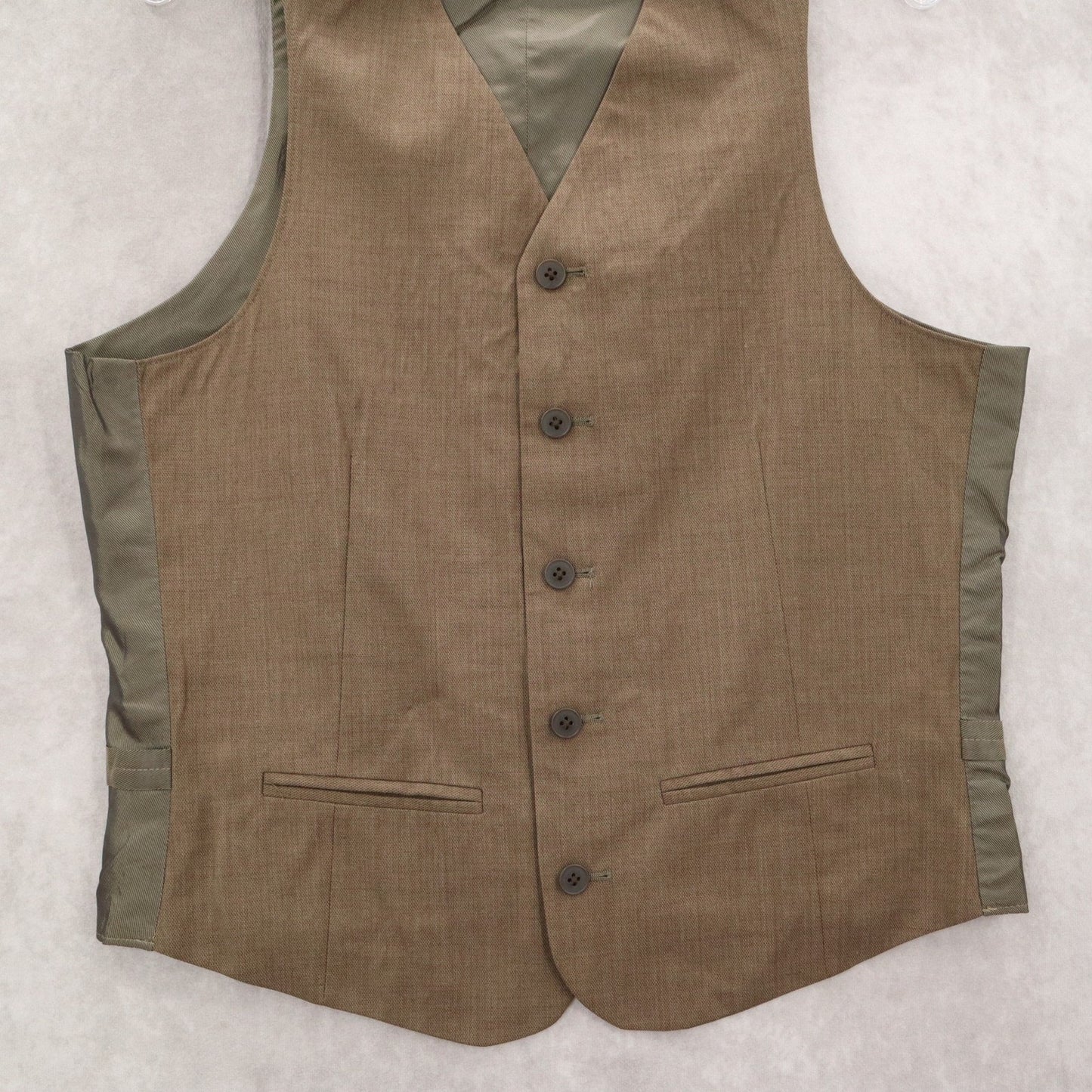 Brown 5 Button Welt Pocket Round Waistcoat Tuxedo Suit Vest Wool Small 37R 30W