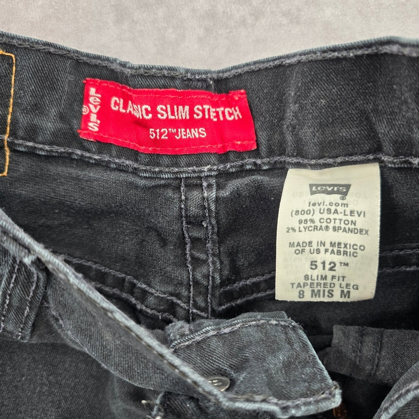 027. Levi's Classic Slim Stretch Tapered Leg Black Denim Pants 513 Jeans 8M