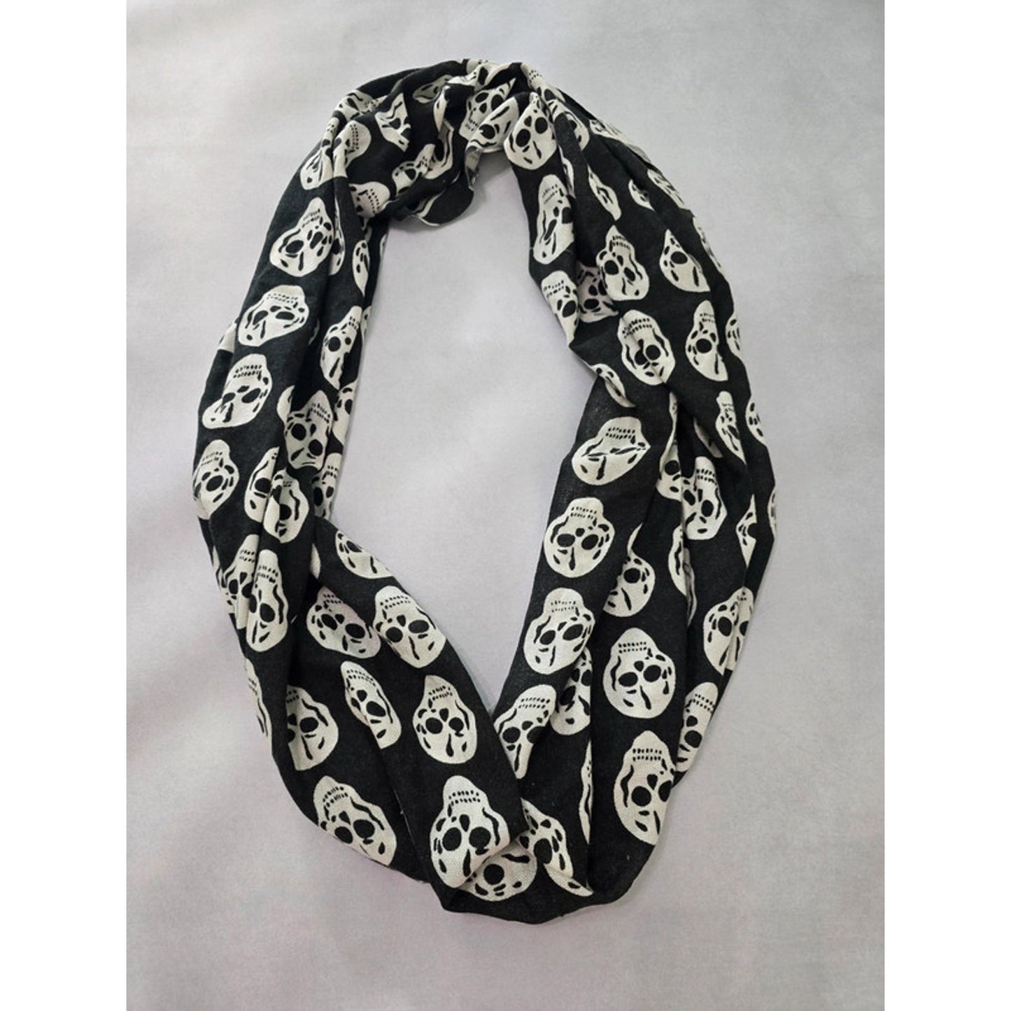 Black Skull Printed Large Gothic Grunge Infinity Scarf OSFM