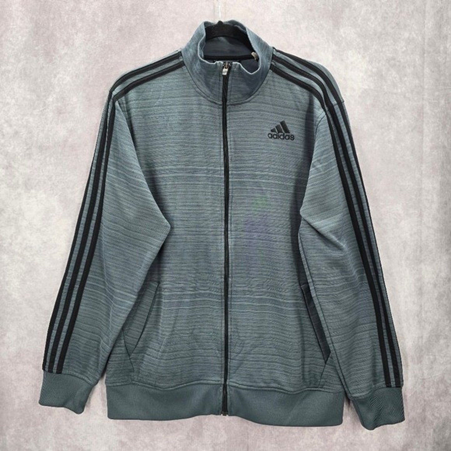 Adidas Gray Stripe Active Sports Full Zip Light Track Suit Coat Jacket Large L