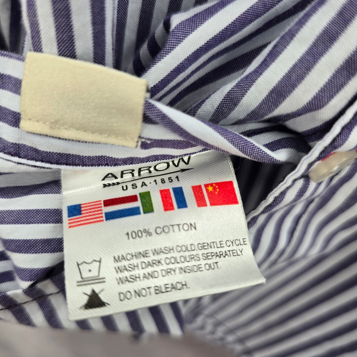 Arrow Purple White Stripes Button Down Long Sleeve Cotton Mens Shirt Medium