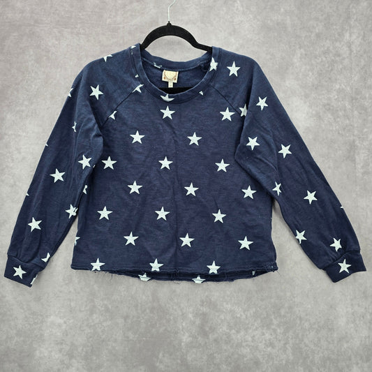 TruSelf Navy Blue Silver Star Long Sleeve Sweater Cotton Cardigan Top Medium