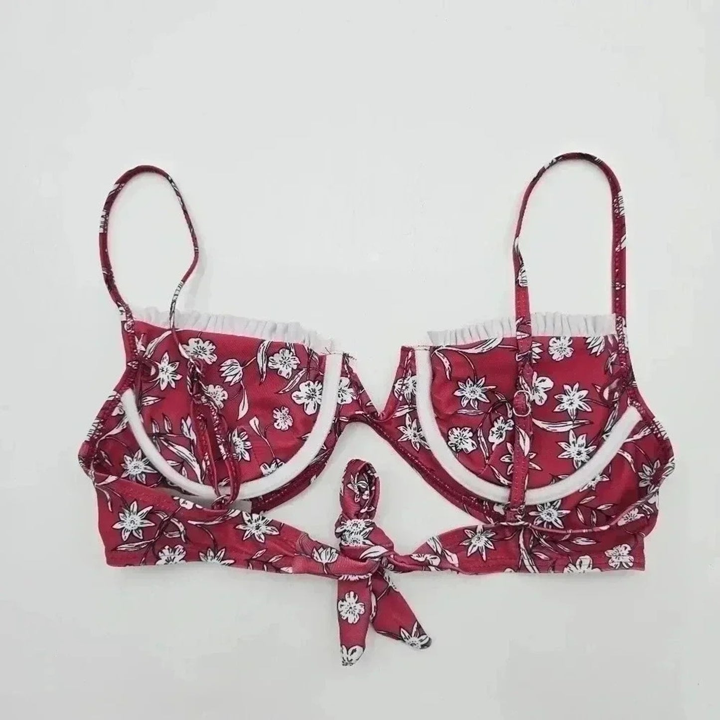 Shein Red Flower Bikini Top Swimwear Swimsuit Bathing Suit Small