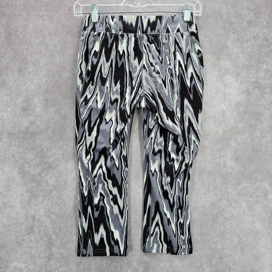 Reebok Black Gray Print Cropped capri Athletic Pants Bottoms Leggings S Small