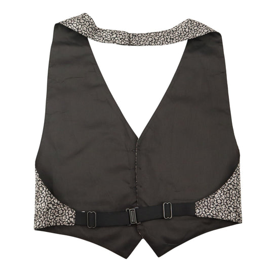 Gray Short Open Back Welt Pocket 5 Button Point Silk Waistcoat Tuxedo Vest S/M