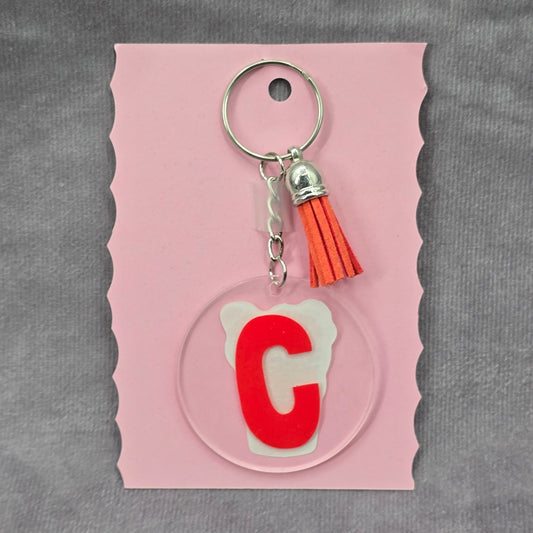 Letter Keychain Clear Silver Circle Handmade Acrylic Tassel Flower C Orange
