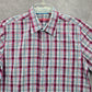 Report Collection Red Plaid Stripe Button Down Short Sleeve Work Casual Shirt XL