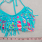 Urban Sea Blue Fringe Padded Halter Tie Boho Bikini Bralette Swim Top S Small