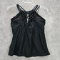 Black Crisscross Halter Stretch Padded Swim Tankini Top L Large