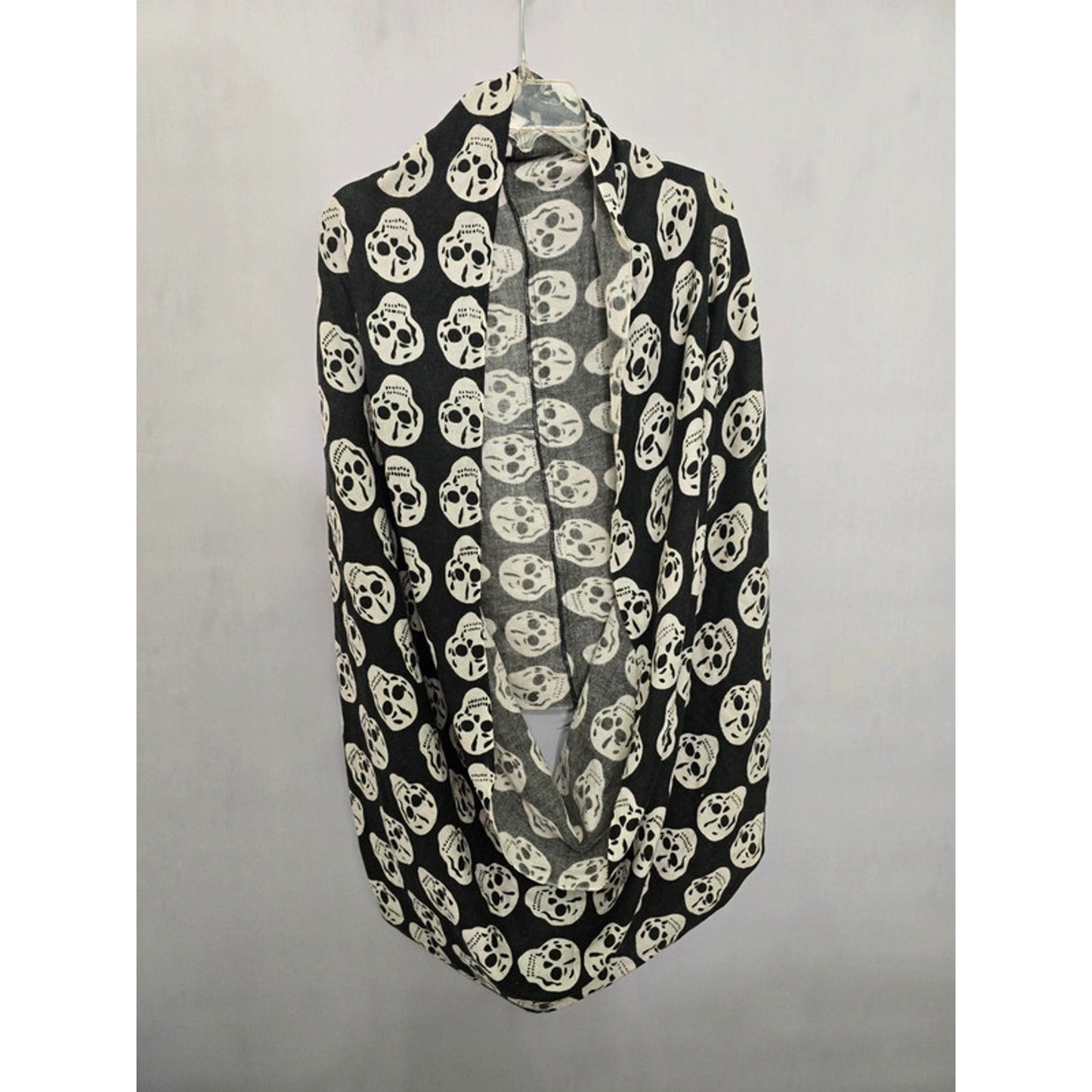 Black Skull Printed Large Gothic Grunge Infinity Scarf OSFM