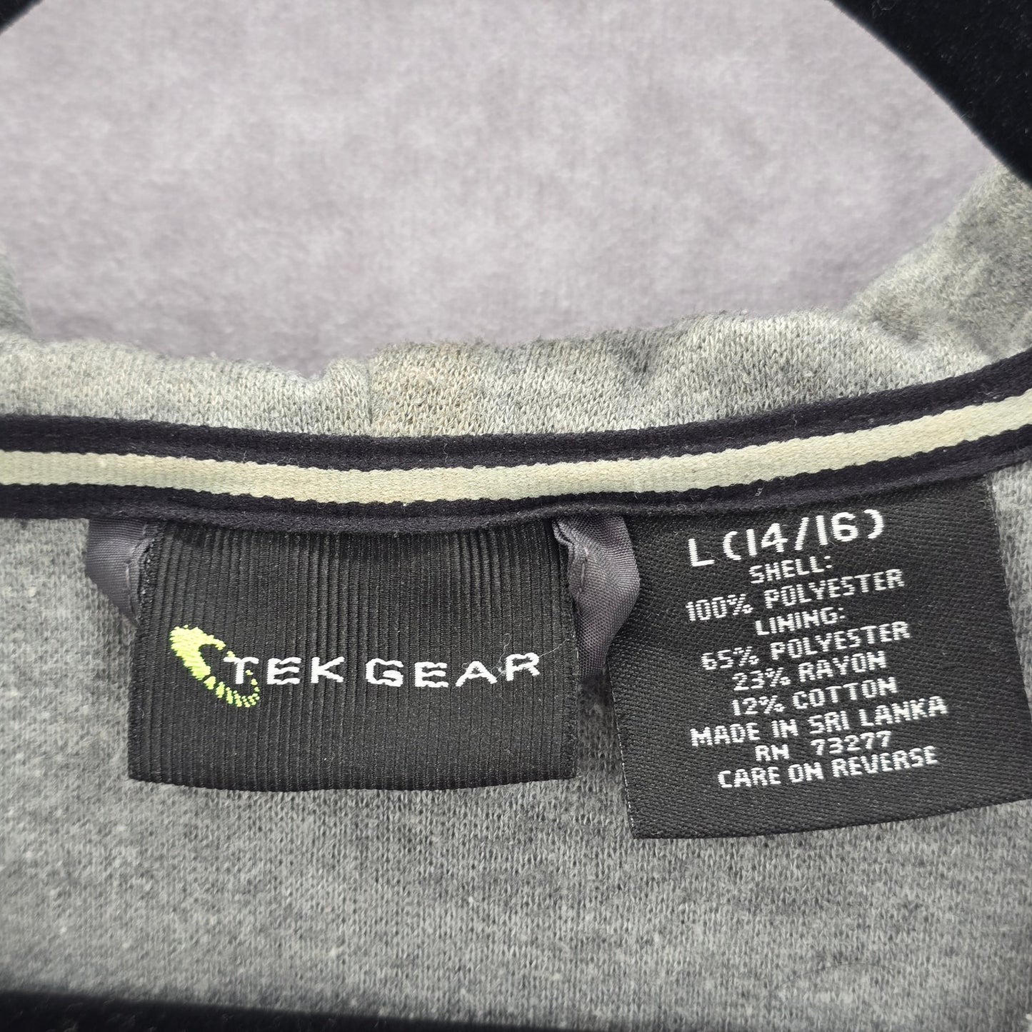 Tek Gear Gray Red Full Zip Hooded Track Windbreaker Jacket Coat Large L 14/16