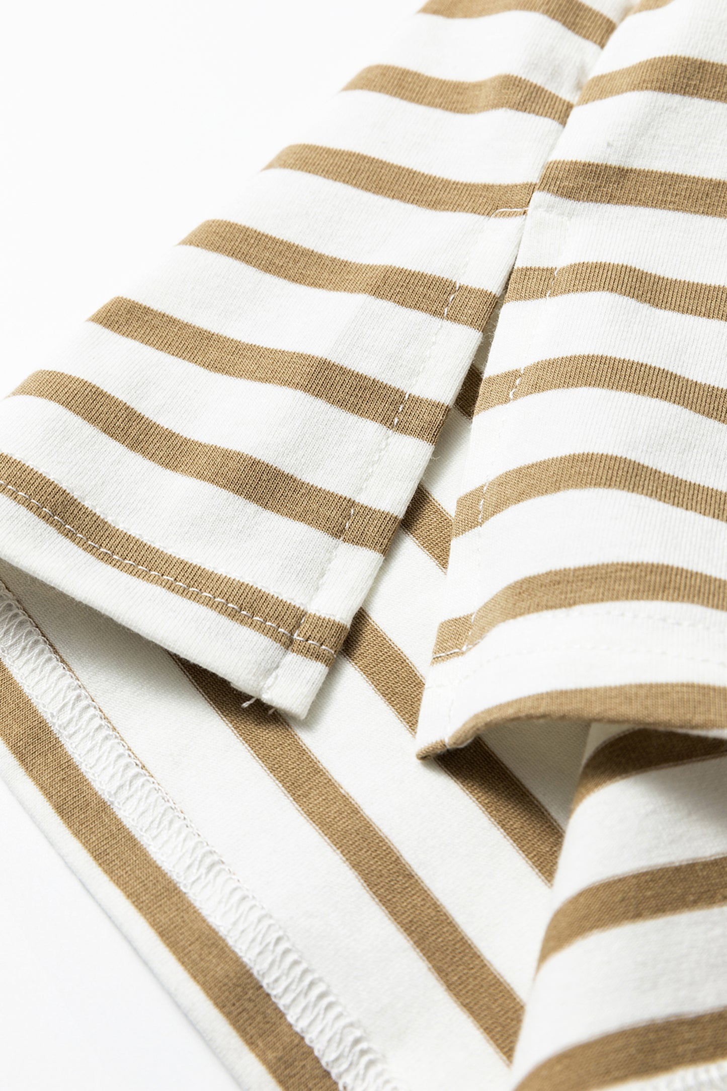 Khaki Stripe Leopard Patchwork Round Neck Loose T Shirt