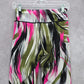 Green Pink Print Capri Cropped Stretch Active Pants Bottoms Leggings M/L