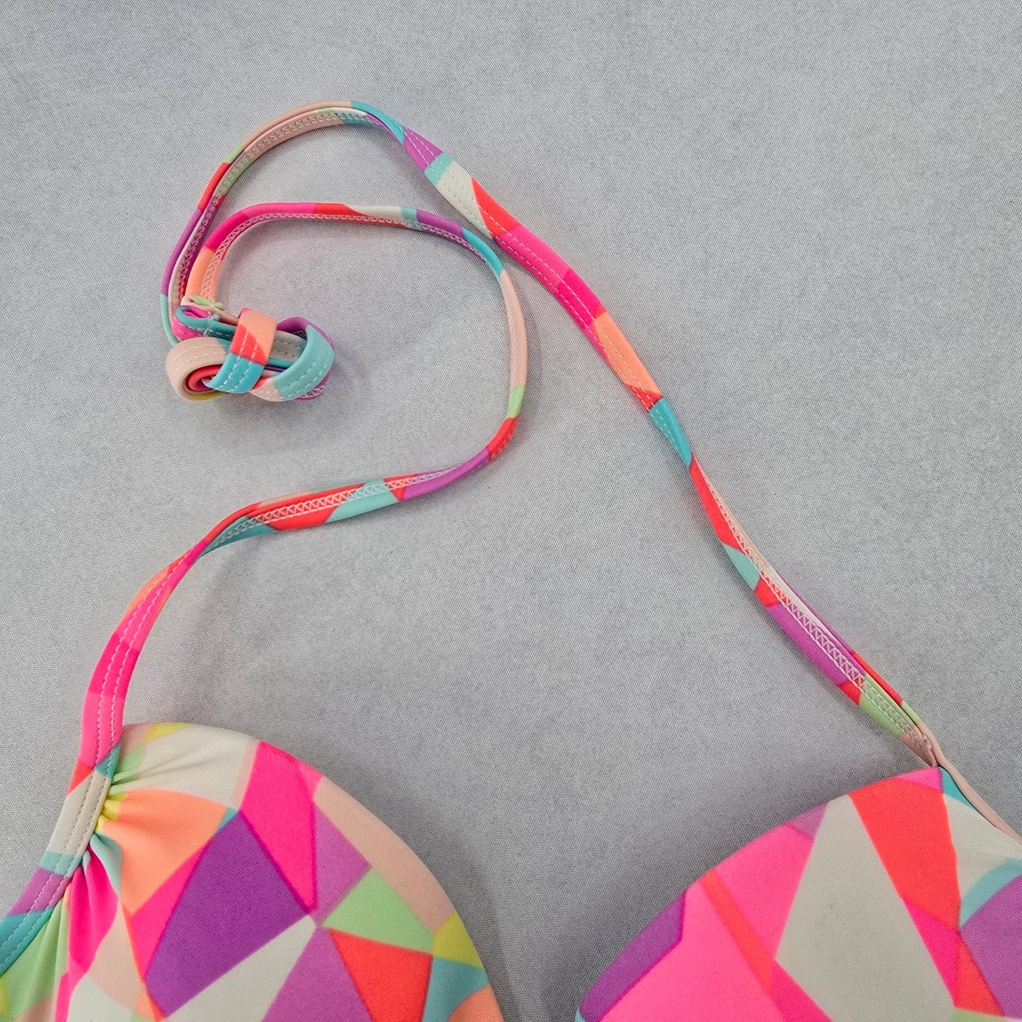 Xhilaration Pink Geometric Padded Beach Tie Bikini Bralette Swim Top S Small