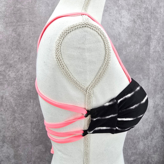 Xhilaration Black White Pink Padded String Adjustable Bikini Top Swimwear Medium