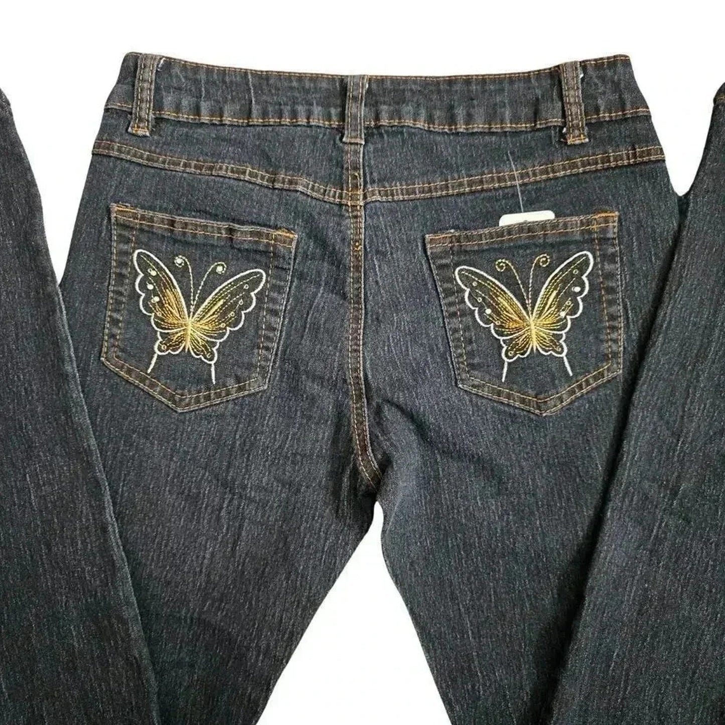 Boayo Blue Skinny Pants Denim Bottoms Butterfly Embroidered Jeans Size 9/10
