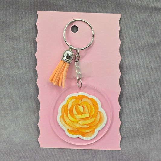 Letter Keychain Clear Silver Circle Handmade Acrylic Tassel Flower P Orange