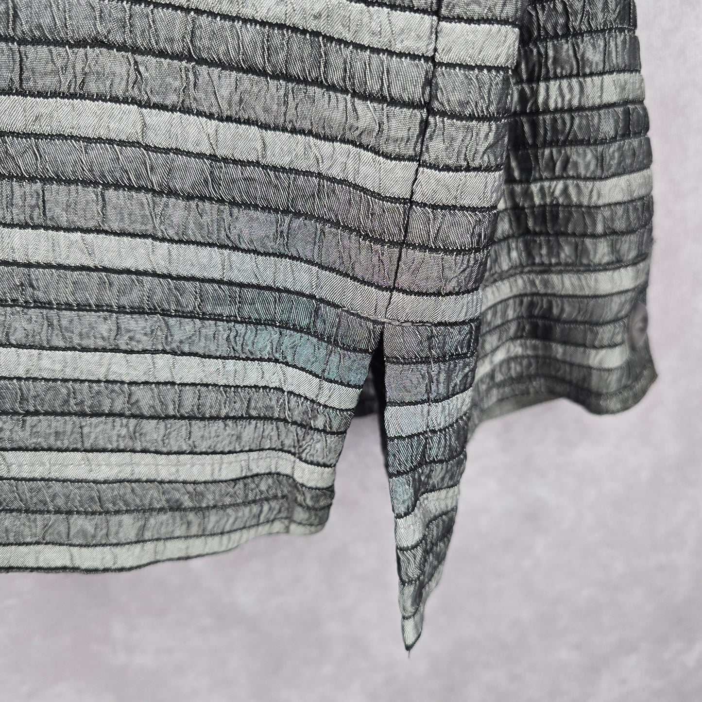 Easy Spirit Gray Stripe Button Metallic Long Sleeve Coat Jacket Large