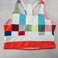 White Geometric Padded Racerback Zip Sports Bra Bikini Bralette Swim Top S Small