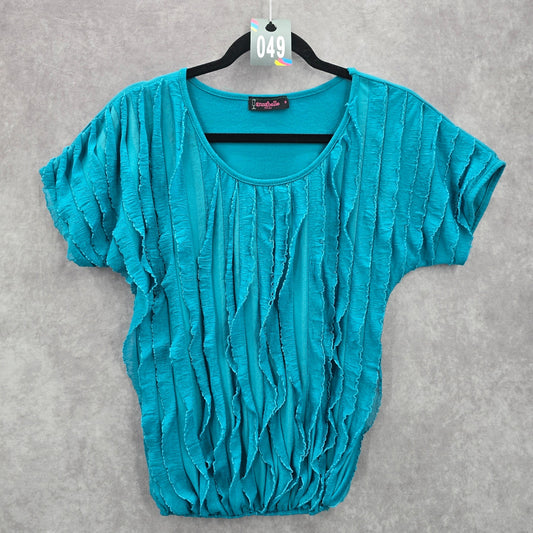 049. Annabelle Green Ruffle Petite Short Sleeve Top Small