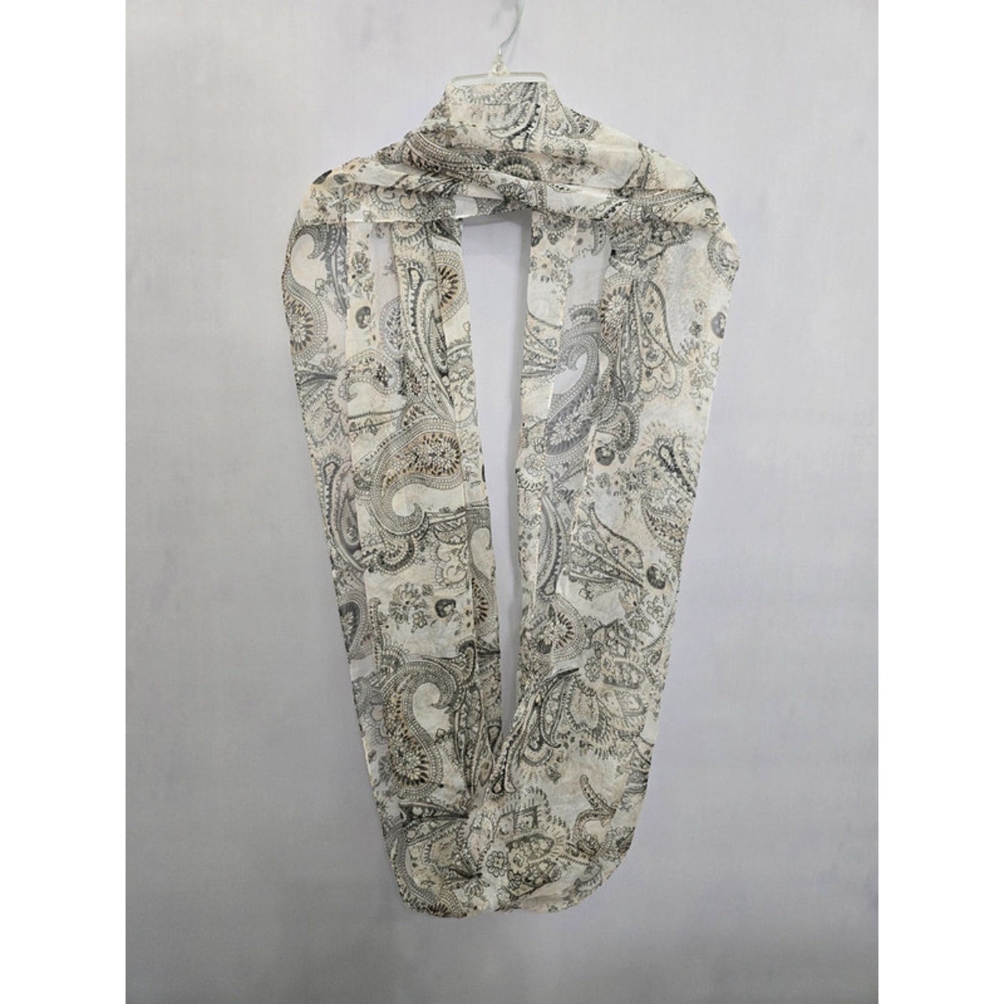 Gray Paisley Printed Light Floral Infinity Scarf OSFM