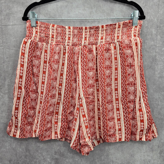 Knox Rose Red White Abstract Smock Stretch Boho Bottoms Pants Shorts Large