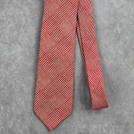 Chaps Red White Stripe Executive Geometric Plaid Tartan 100% Silk Men's Neck Tie