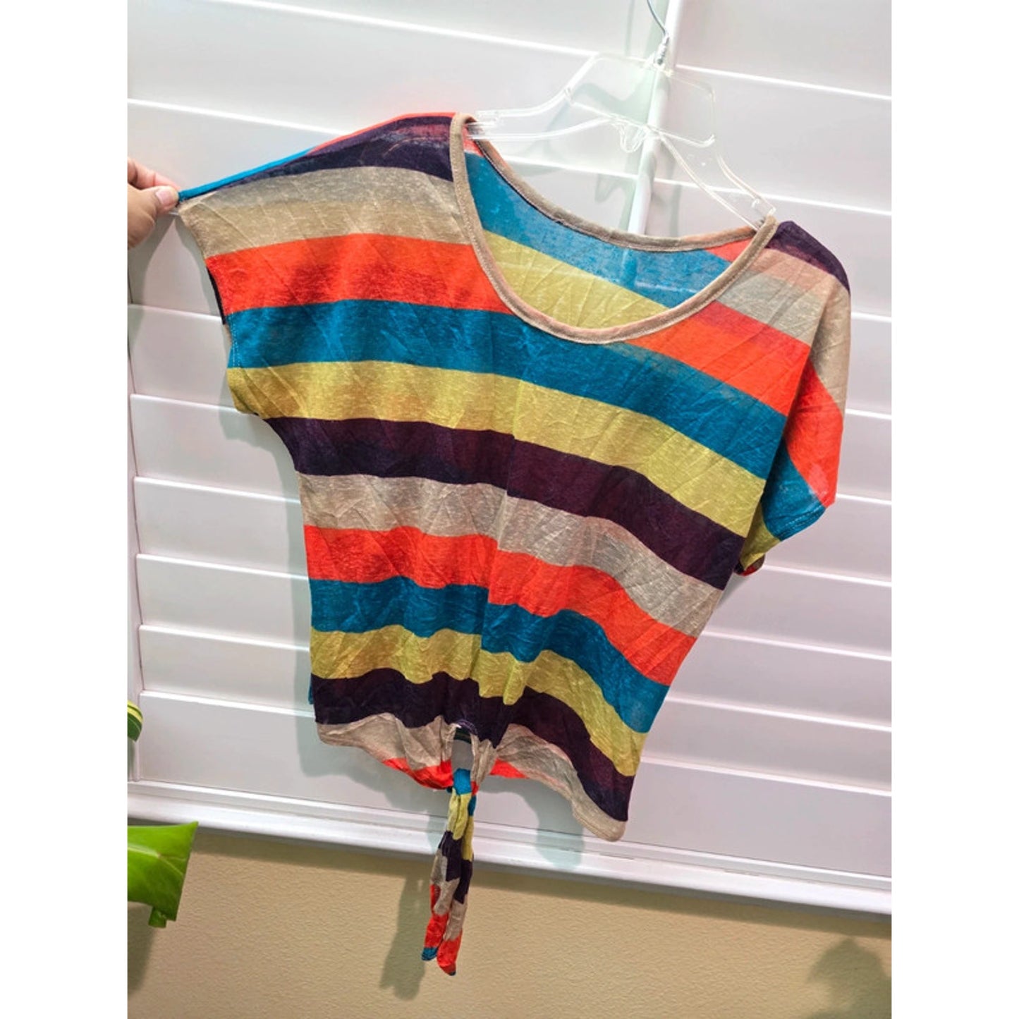 Multicolor Stripes Tie Front Disco Party Summer Top Medium