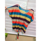 Multicolor Stripes Tie Front Disco Party Summer Top Medium